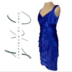 London Times Royal Blue Layered Bodycon Cocktail Dress